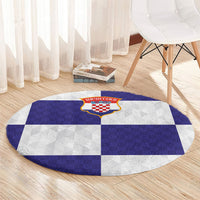 Croatia Football Round Carpet Checkerboard Pattern with Glagolitic Script Away Color