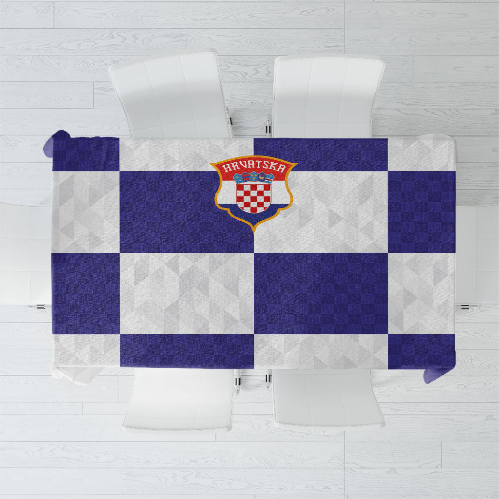 Croatia Football Tablecloth Checkerboard Pattern with Glagolitic Script Away Color