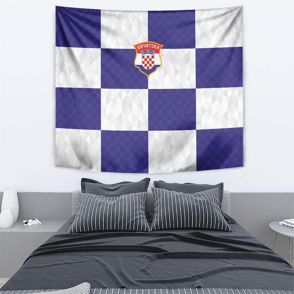 Croatia Football Tapestry Checkerboard Pattern with Glagolitic Script Away Color