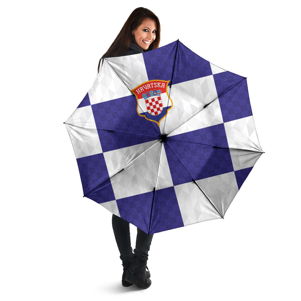 Croatia Football Umbrella Checkerboard Pattern with Glagolitic Script Away Color