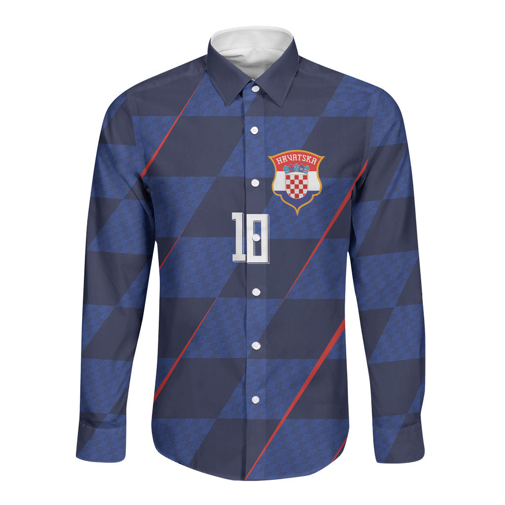 Croatia Football Custom Long Sleeve Button Shirt Glagolitic Script Checkerboard Sporty Style Away Color