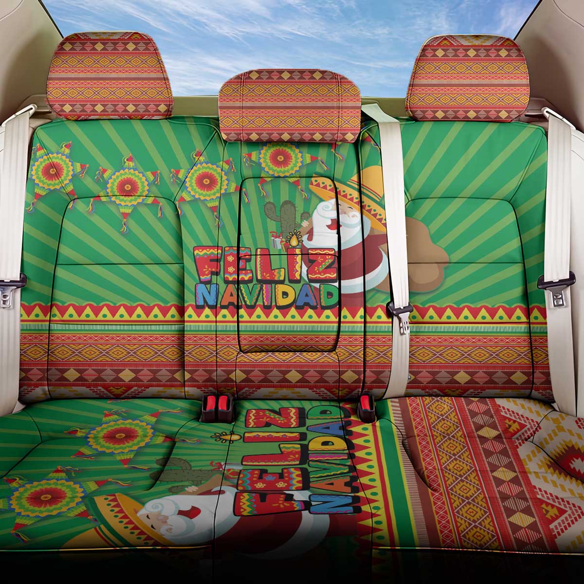 Mexico Back Car Seat Cover Feliz Navidad Aztec Geometric Pattern