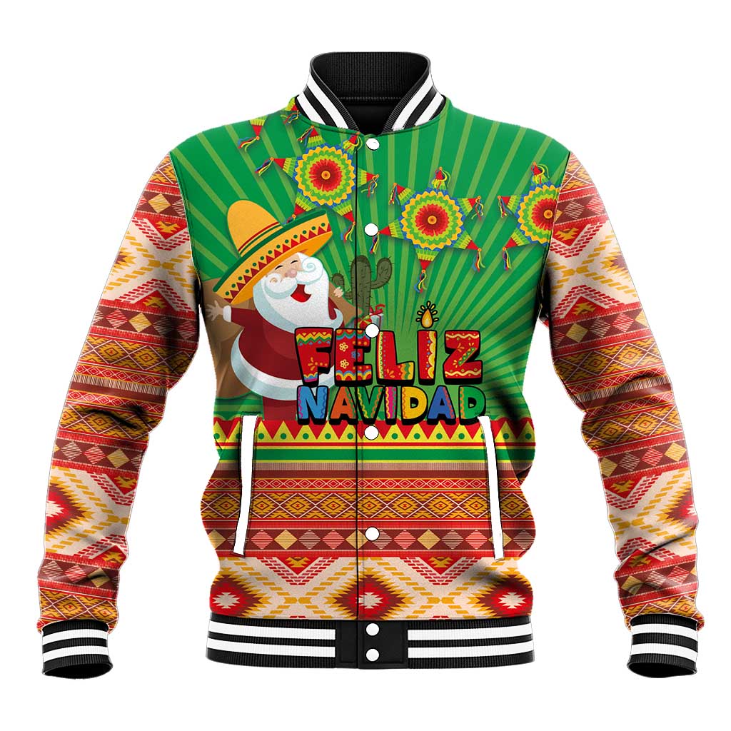 Mexico Baseball Jacket Feliz Navidad Aztec Geometric Pattern - Wonder Print Shop