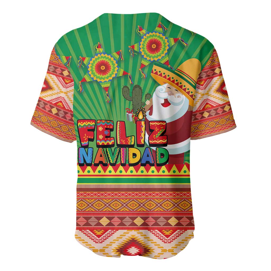 Green baseball jersey with Feliz Navidad graphic, cactus, and aztec border details
