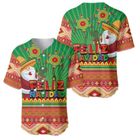 Green baseball jersey, Feliz Navidad front graphic with cactus and aztec geometric pattern