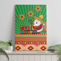 Green Feliz Navidad canvas wall art with Santa and Aztec geometric stripes and motifs