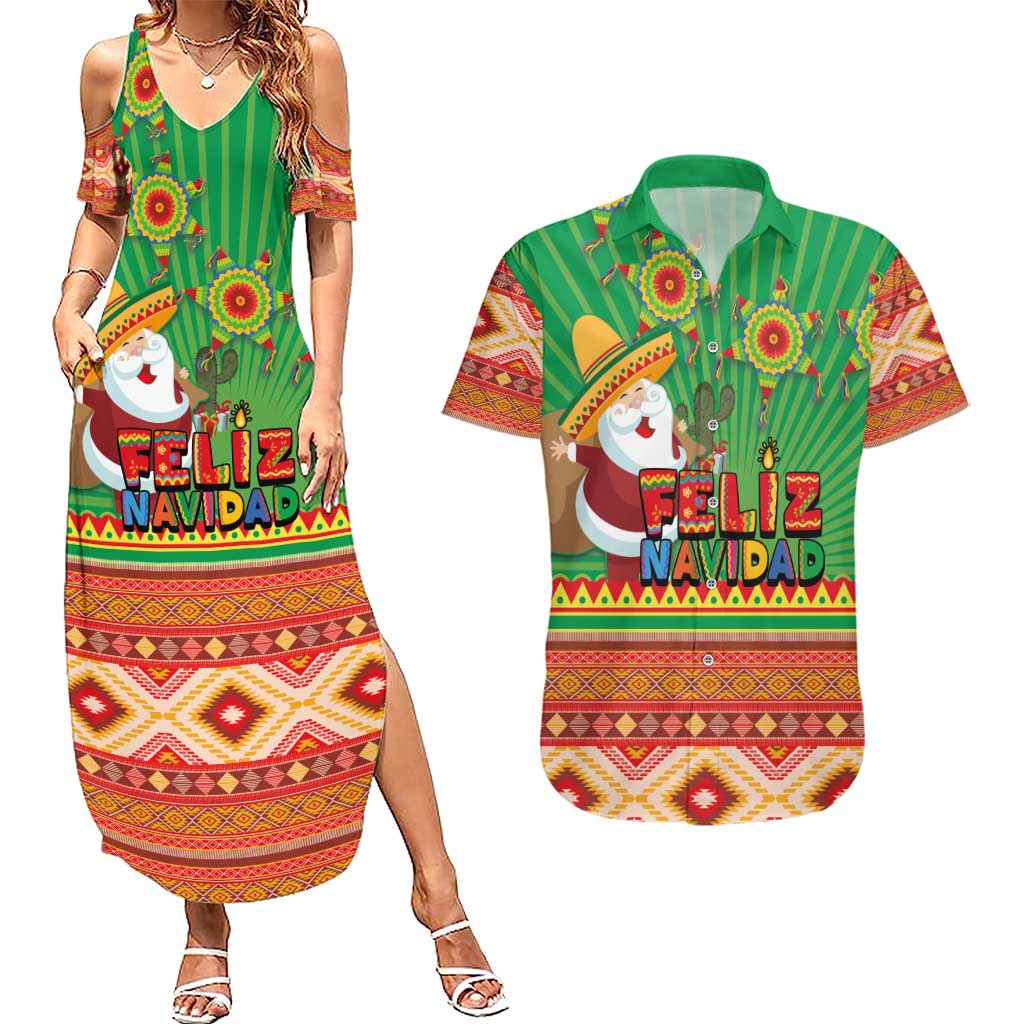 Mexico Couples Matching Summer Maxi Dress and Hawaiian Shirt Feliz Navidad Aztec Geometric Pattern