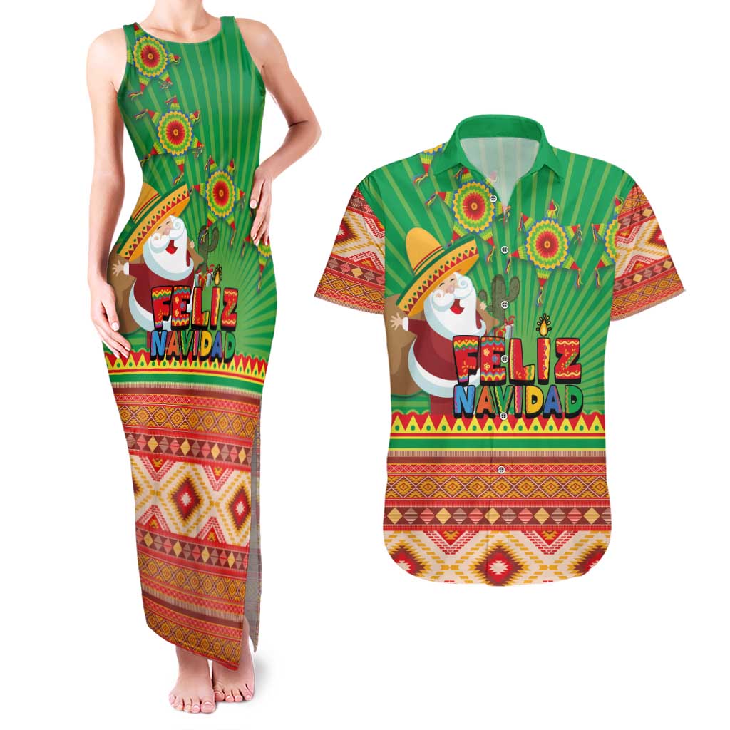 Mexico Couples Matching Tank Maxi Dress and Hawaiian Shirt Feliz Navidad Aztec Geometric Pattern