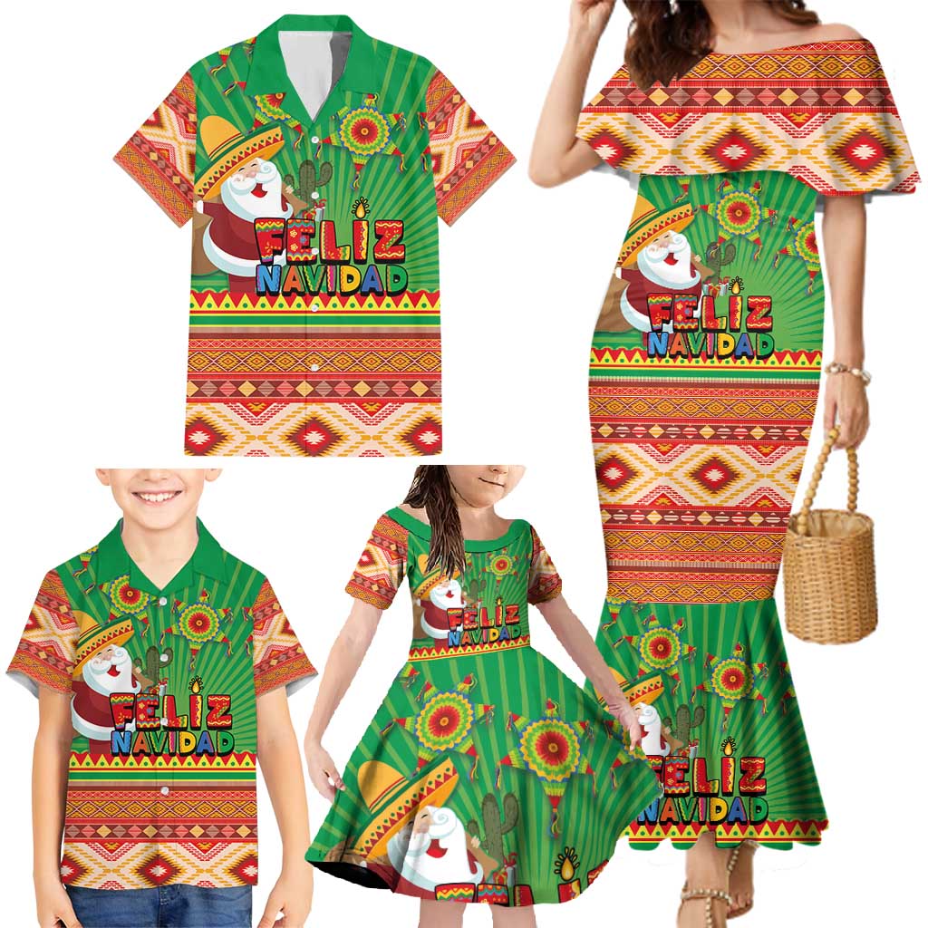 Mexico Family Matching Mermaid Dress and Hawaiian Shirt Feliz Navidad Aztec Geometric Pattern