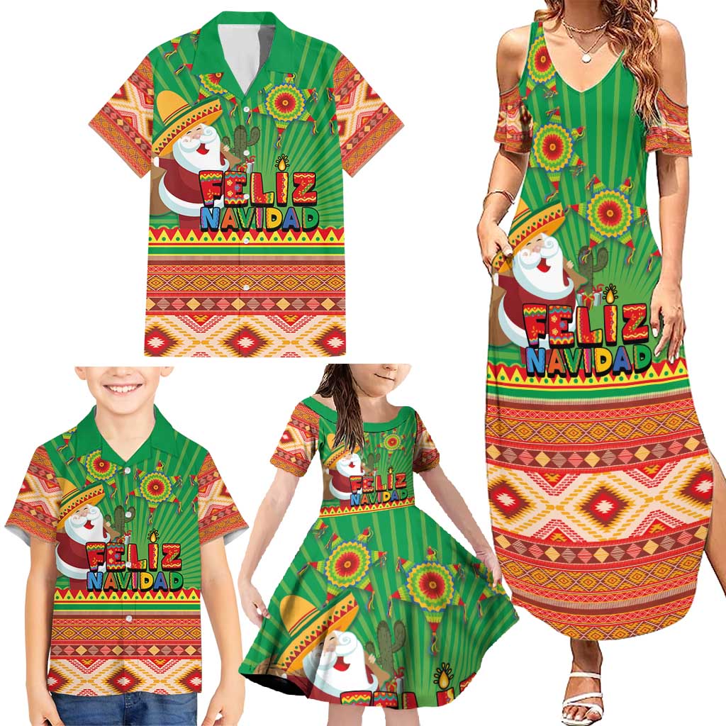 Mexico Family Matching Summer Maxi Dress and Hawaiian Shirt Feliz Navidad Aztec Geometric Pattern