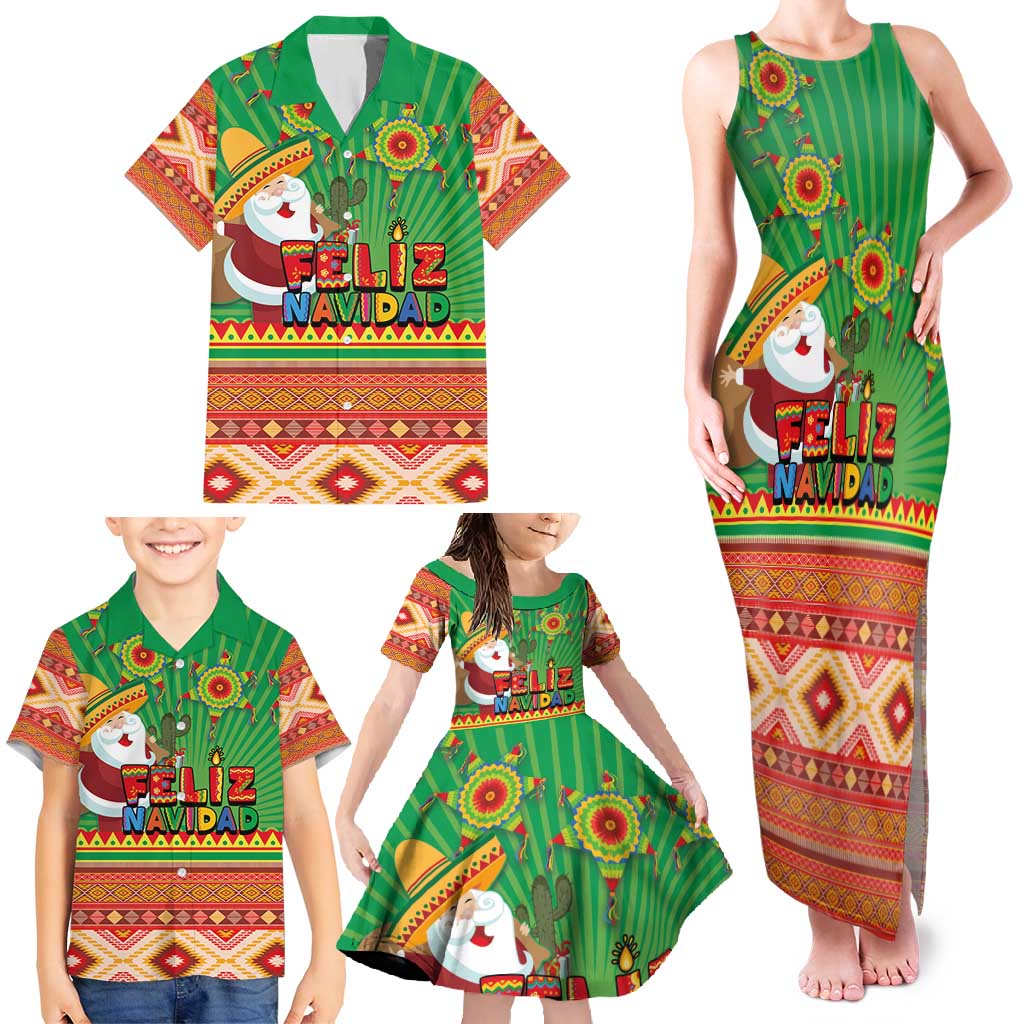 Mexico Family Matching Tank Maxi Dress and Hawaiian Shirt Feliz Navidad Aztec Geometric Pattern