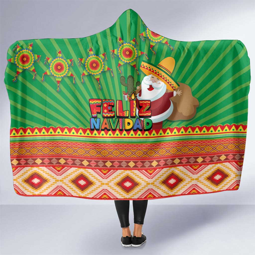 Mexico Hooded Blanket Feliz Navidad Aztec Geometric Pattern