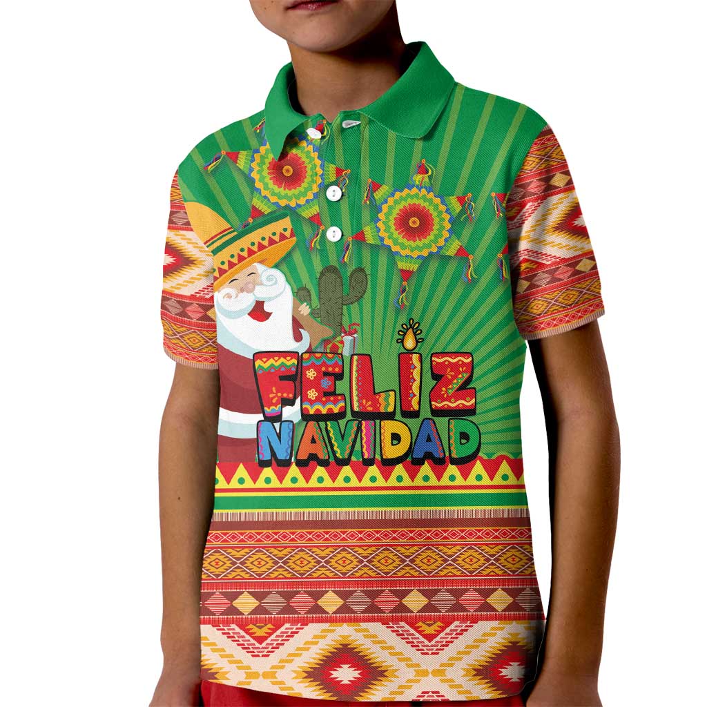 Mexico Kid Polo Shirt Feliz Navidad Aztec Geometric Pattern