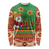 Unisex green long-sleeve Navidad graphic shirt with aztec geometric pattern