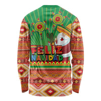 Unisex green long-sleeve Navidad back graphic with aztec geometric pattern
