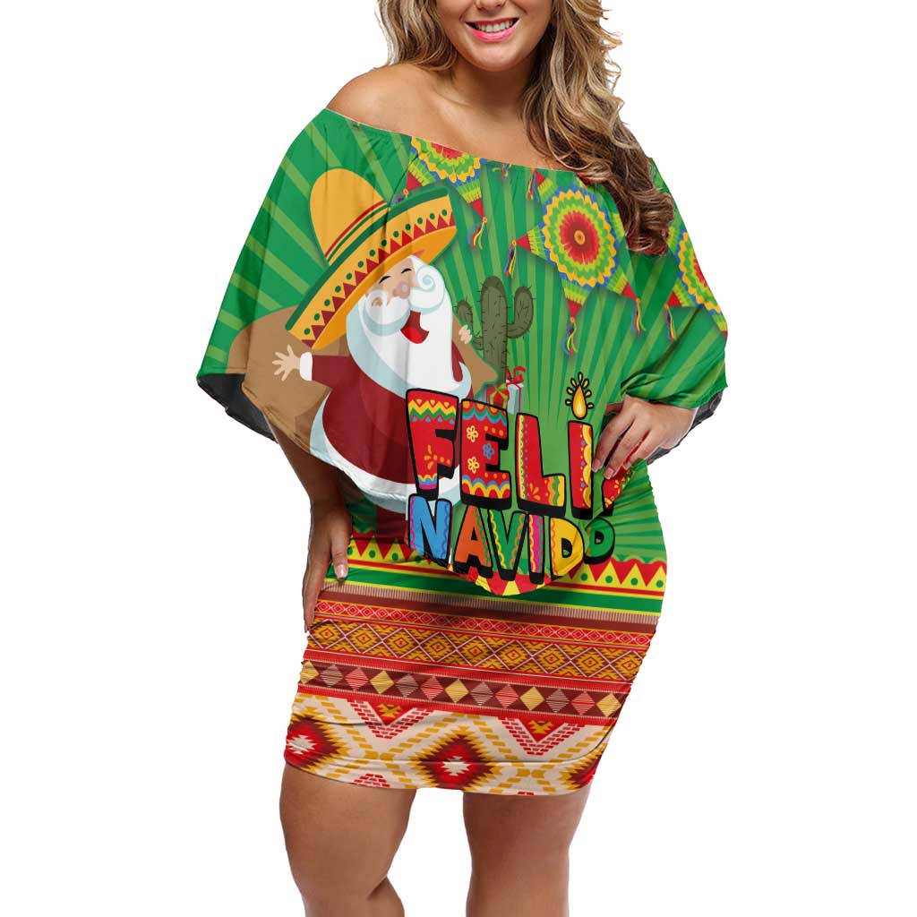 Mexico Off Shoulder Short Dress Feliz Navidad Aztec Geometric Pattern