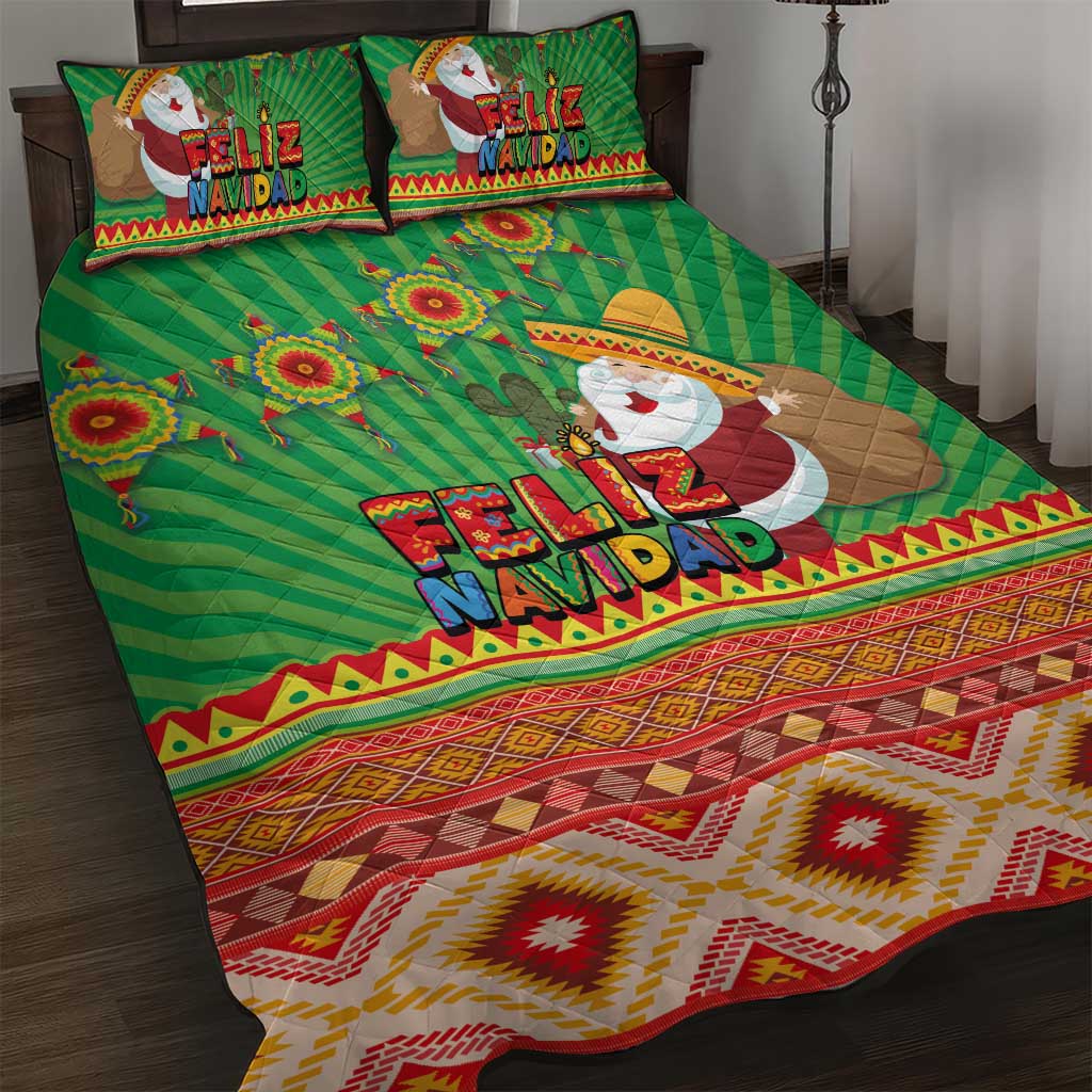 Mexico Quilt Bed Set Feliz Navidad Aztec Geometric Pattern