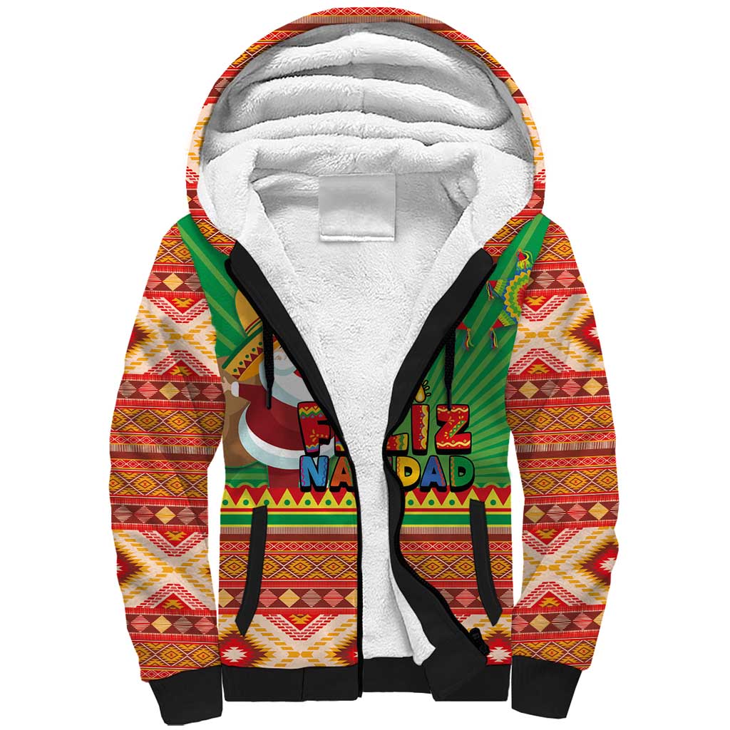 Mexico Sherpa Hoodie Feliz Navidad Aztec Geometric Pattern