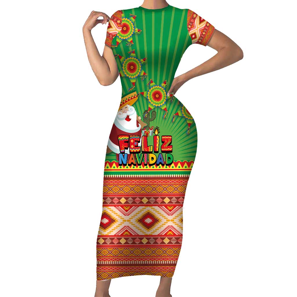 Mexico Short Sleeve Bodycon Dress Feliz Navidad Aztec Geometric Pattern