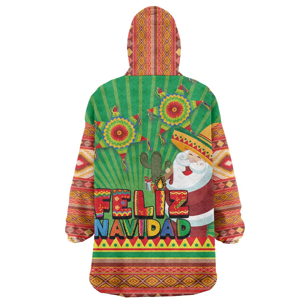 Mexico Wearable Blanket Hoodie Feliz Navidad Aztec Geometric Pattern