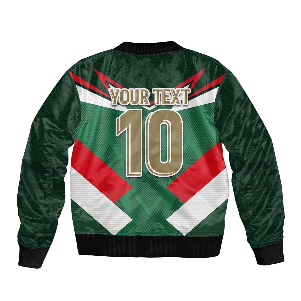 Green Mexico tricolor football bomber jacket back, full-zip with “YOUR TEXT” and number 10