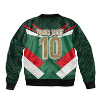 Green Mexico tricolor football bomber jacket back, full-zip with “YOUR TEXT” and number 10