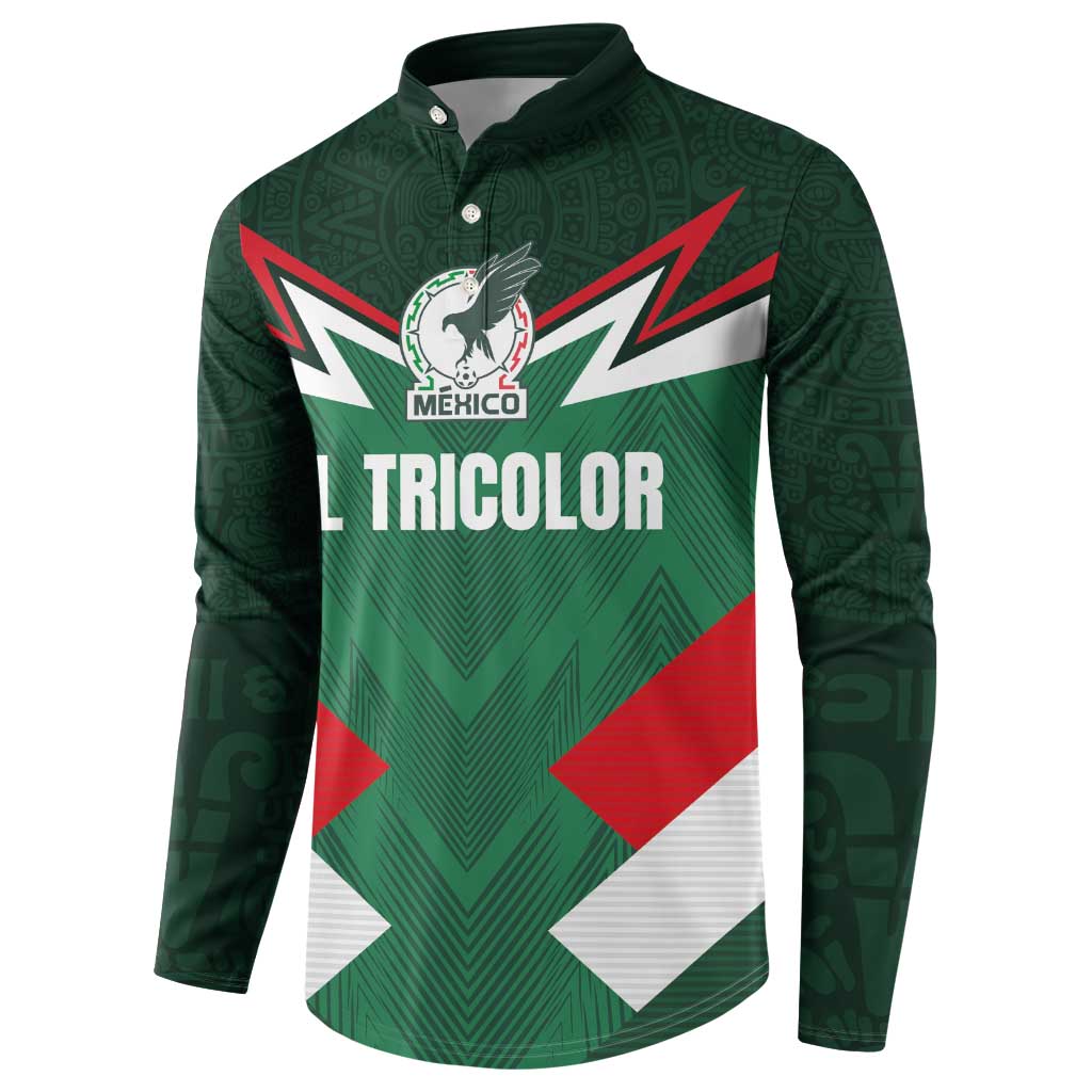 Green Mexico football button sweatshirt with TRICOLOR crest and tricolor chevron graphic