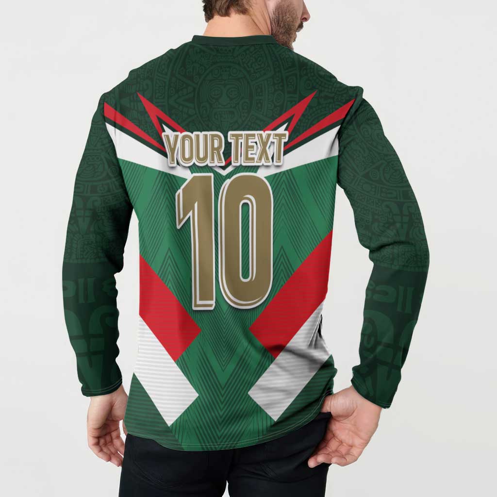 Green Mexico football button sweatshirt on model back with YOUR TEXT 10 and tricolor X design