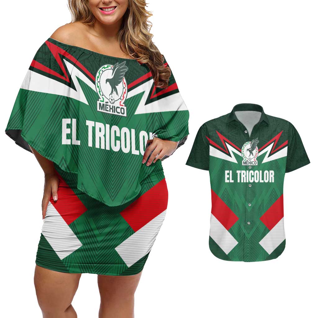 Custom Mexico Football Couples Matching Off Shoulder Short Dress and Hawaiian Shirt El Tricolor 2024