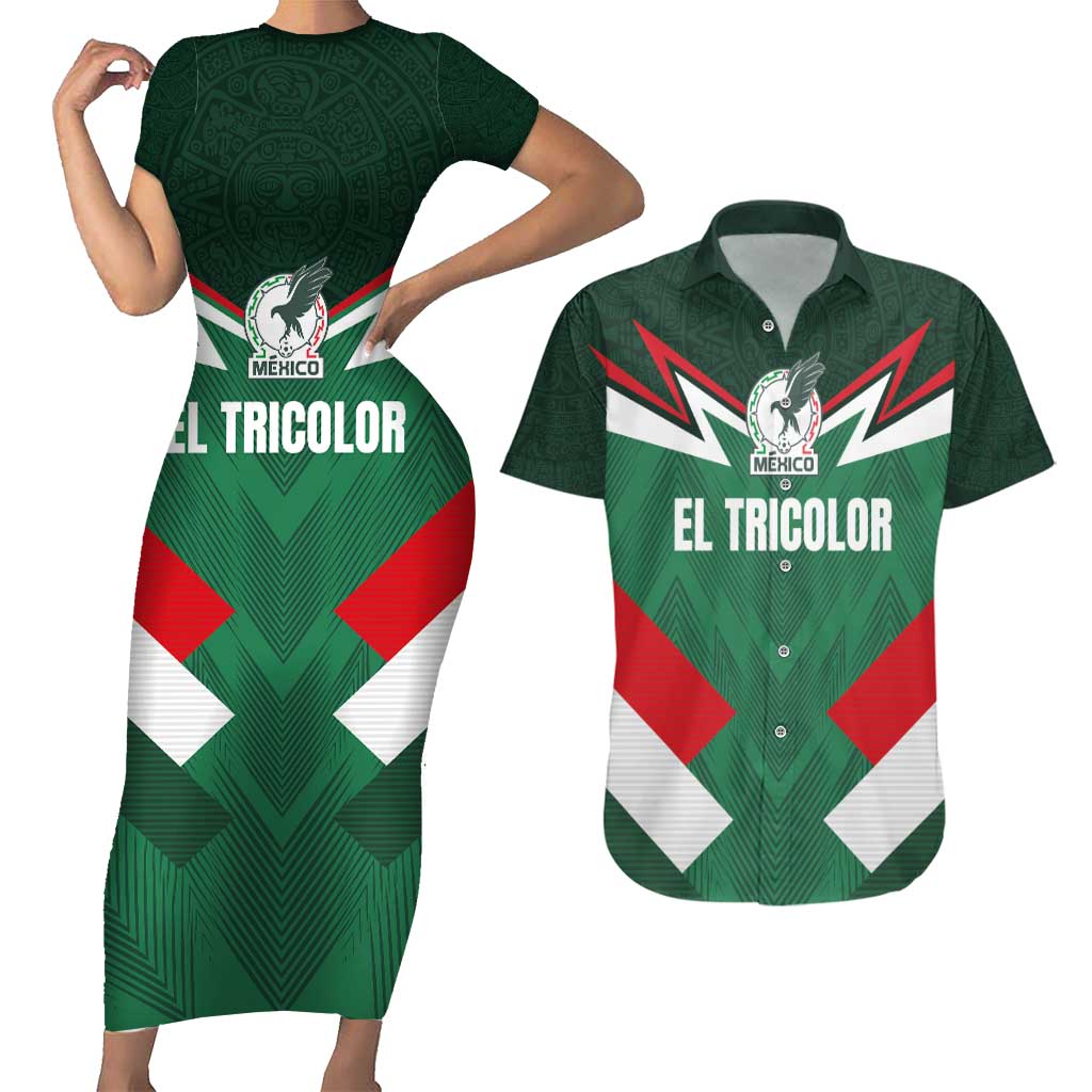 Custom Mexico Football Couples Matching Short Sleeve Bodycon Dress and Hawaiian Shirt El Tricolor 2024