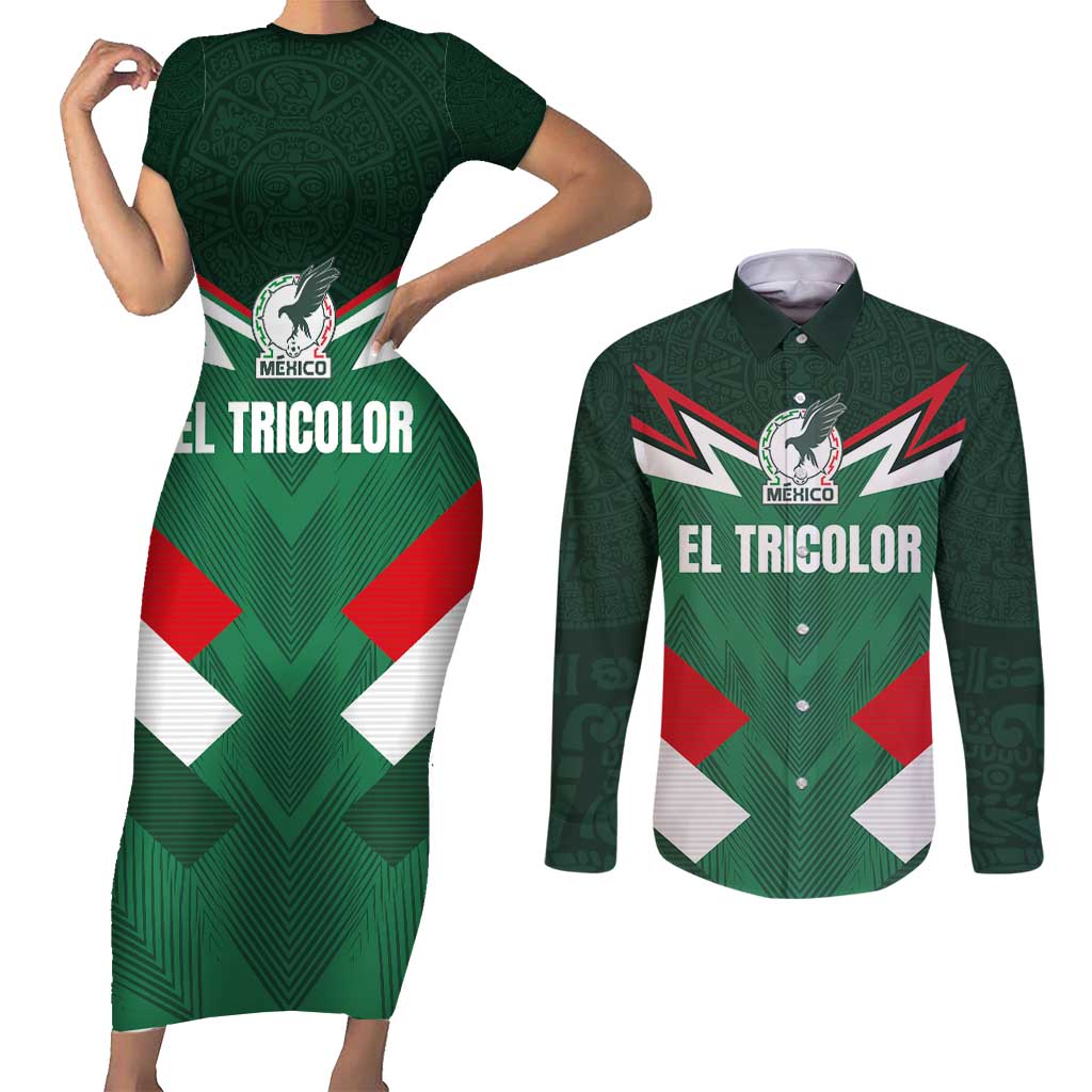 Custom Mexico Football Couples Matching Short Sleeve Bodycon Dress and Long Sleeve Button Shirt El Tricolor 2024