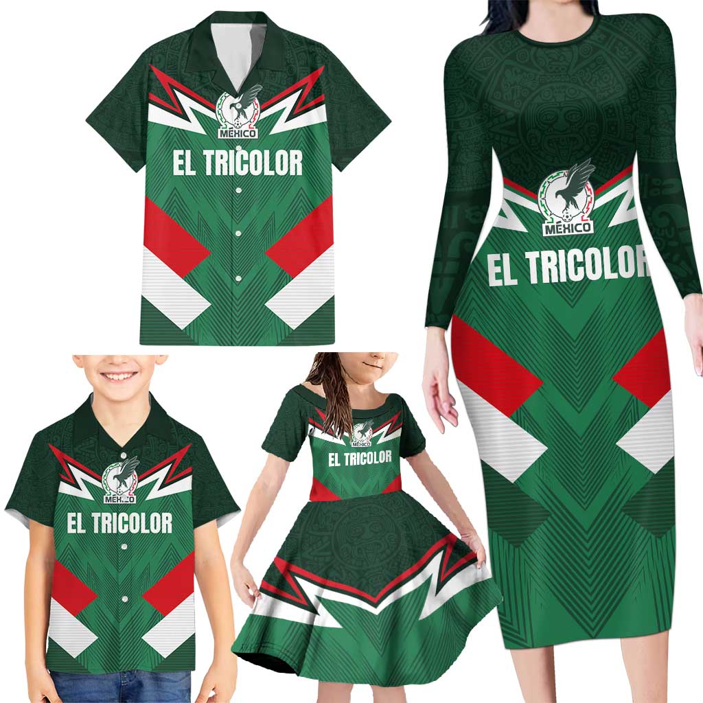 Custom Mexico Football Family Matching Long Sleeve Bodycon Dress and Hawaiian Shirt El Tricolor 2024