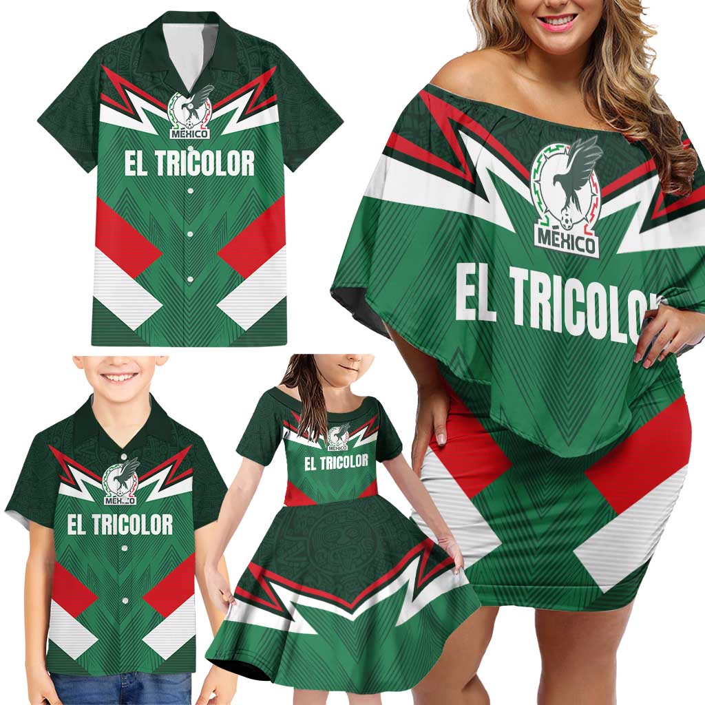 Custom Mexico Football Family Matching Off Shoulder Short Dress and Hawaiian Shirt El Tricolor 2024