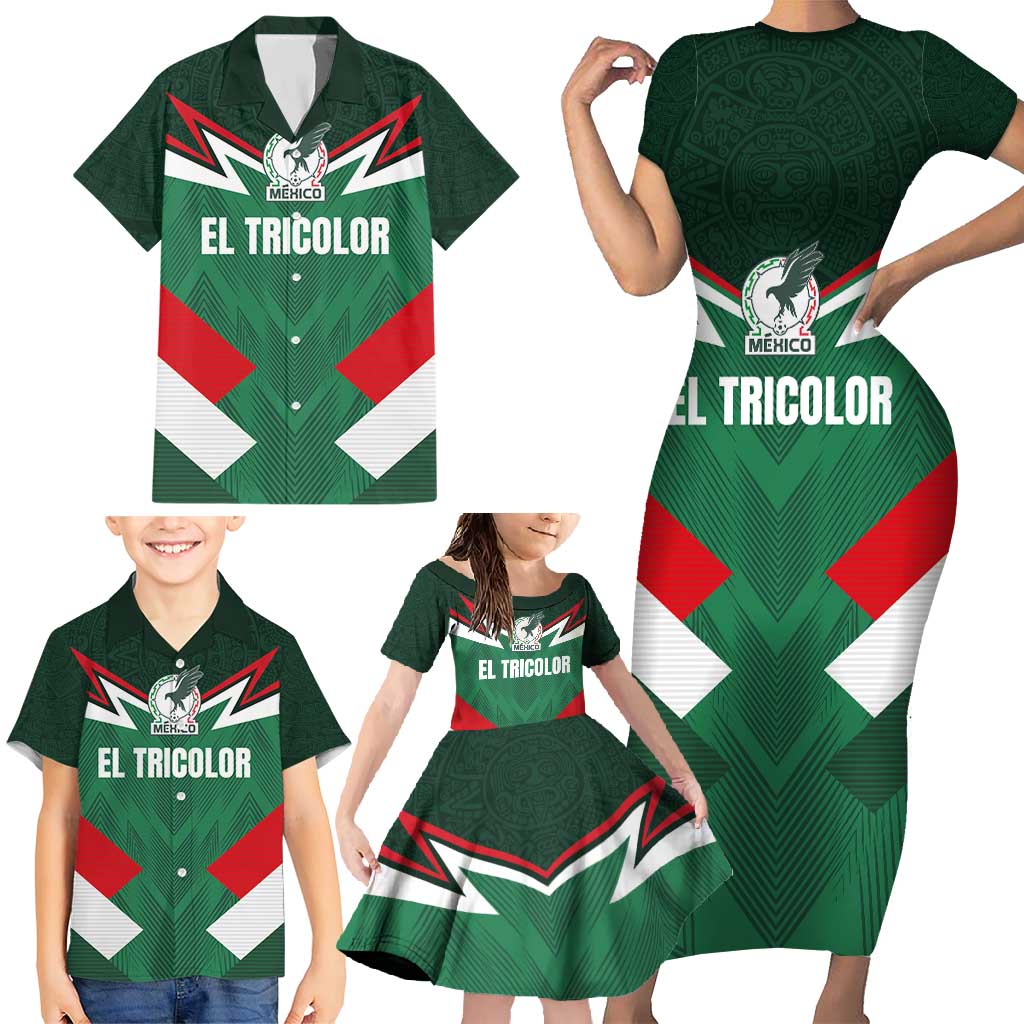 Custom Mexico Football Family Matching Short Sleeve Bodycon Dress and Hawaiian Shirt El Tricolor 2024