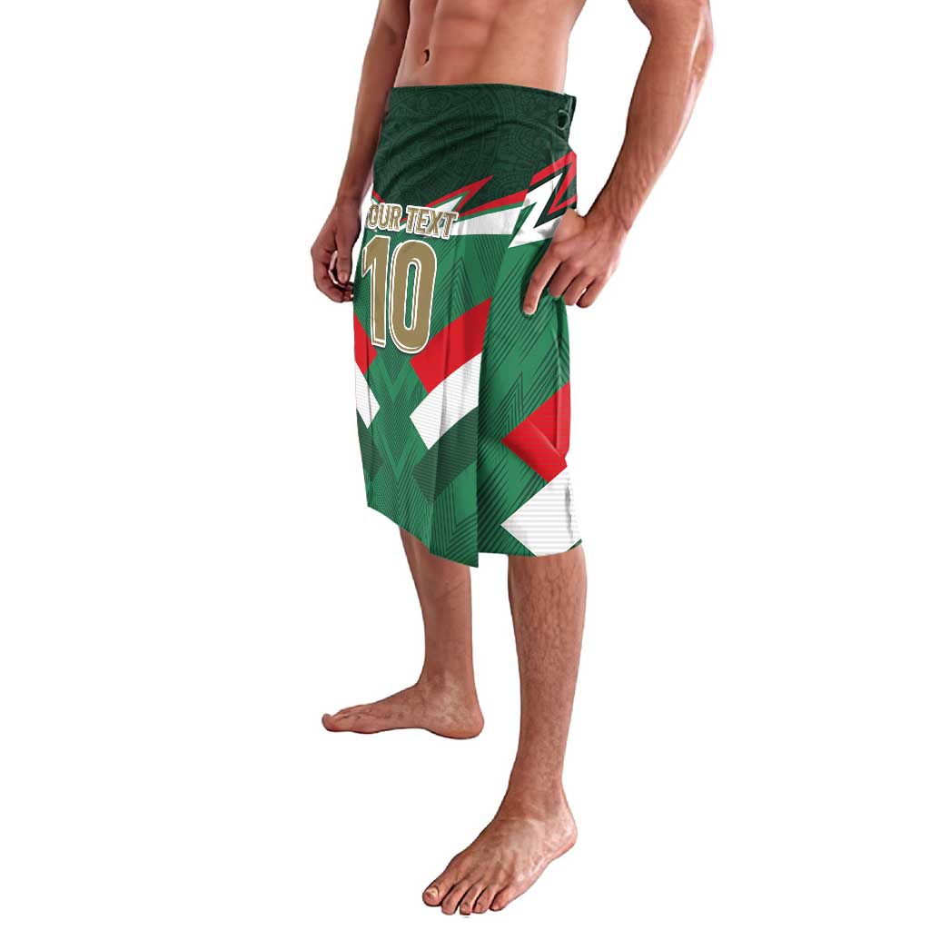 Green football-style sarong shorts with number 10 front panel and red/white design