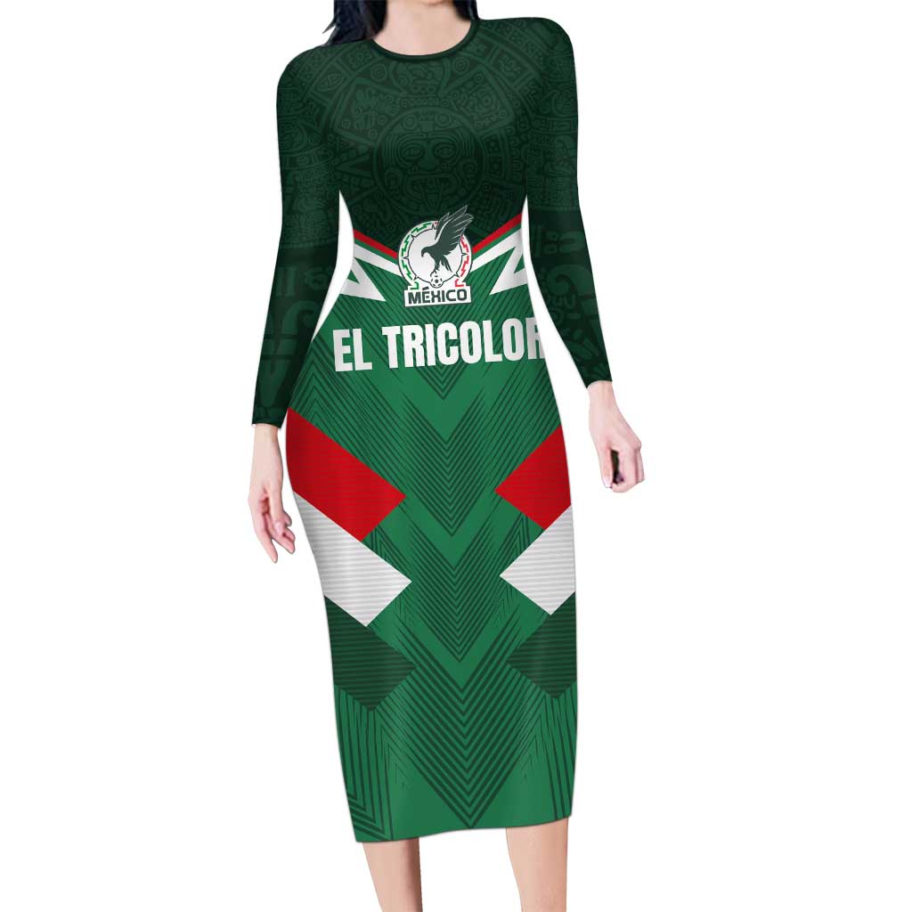 Custom Mexico Football Long Sleeve Bodycon Dress El Tricolor 2024