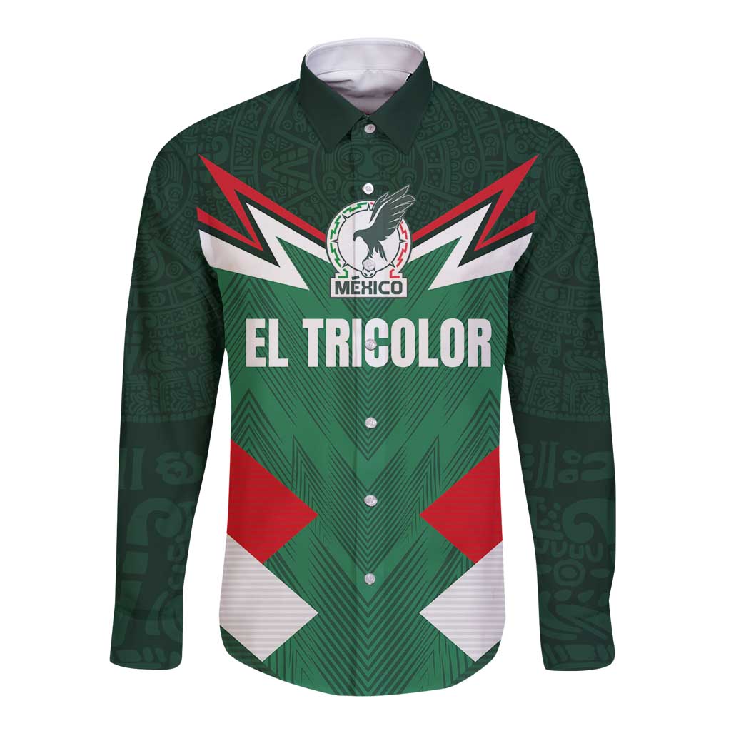 Green long sleeve button football shirt with Mexico logo and 'EL TRICOLOR' front graphic