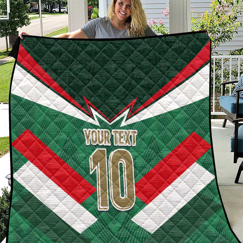 Custom Mexico football quilt in green, red, and white tricolor with “YOUR TEXT” and number 10