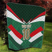 Custom Mexico football quilt with green base, red-and-white tricolor arrows, “YOUR TEXT” and 10