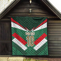 Custom Mexico football quilt in green with red-and-white tricolor V shape, “YOUR TEXT” and 10