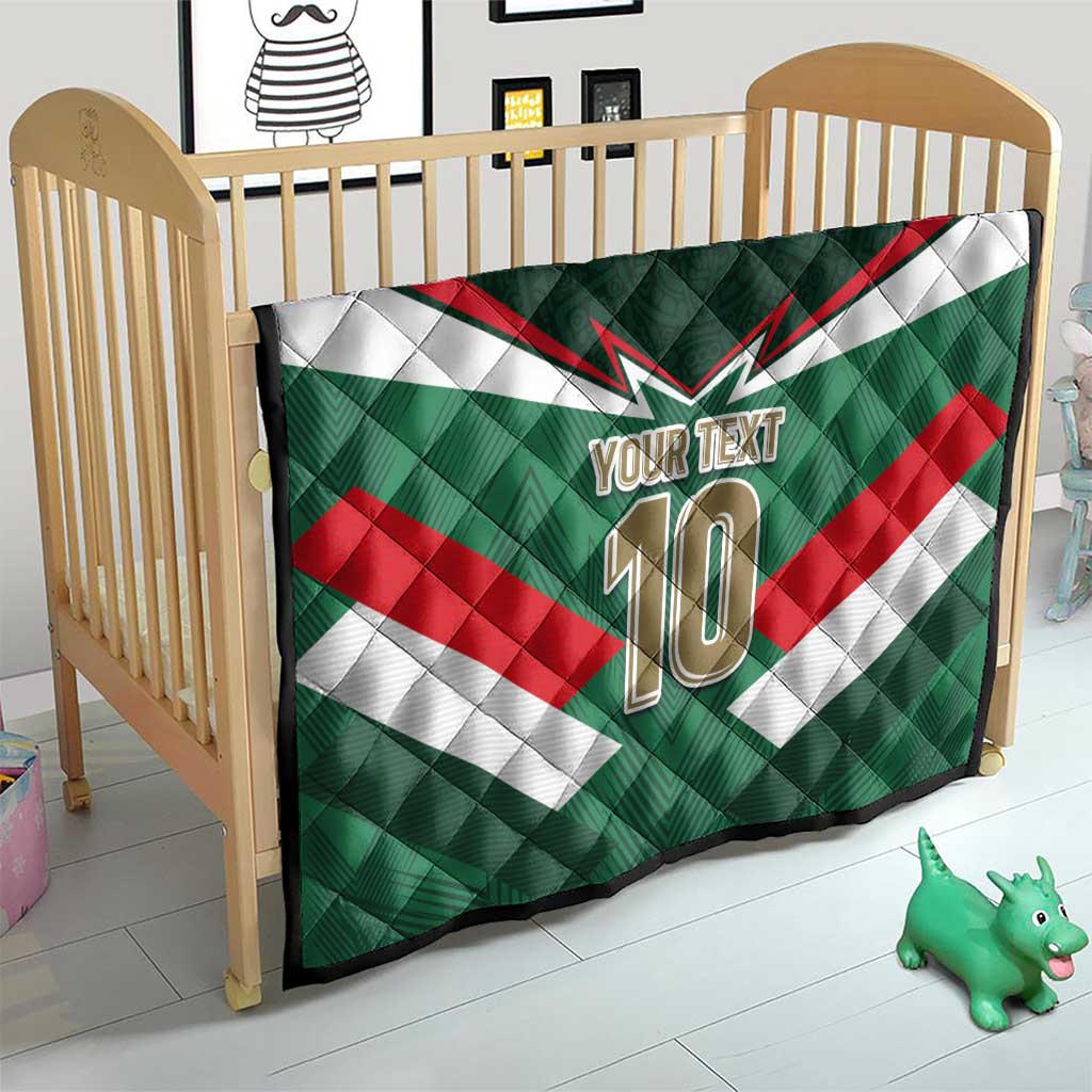 Custom Mexico football quilt for baby bed with green, red, and white tricolor and “YOUR TEXT” 10