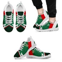 Mexico tricolor football sneakers on white, green upper with red stripe and white sole