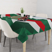 Mexico tricolor football tablecloth on dining table with green, white, red stripe pattern