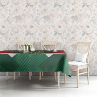 Mexico tricolor football tablecloth on long table with green, white, red geometric design and 10