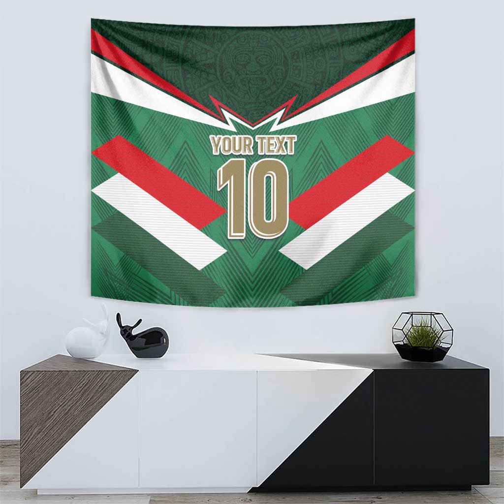 Mexico football tapestry showing green, white, red V chevrons and centered 'YOUR TEXT 10'