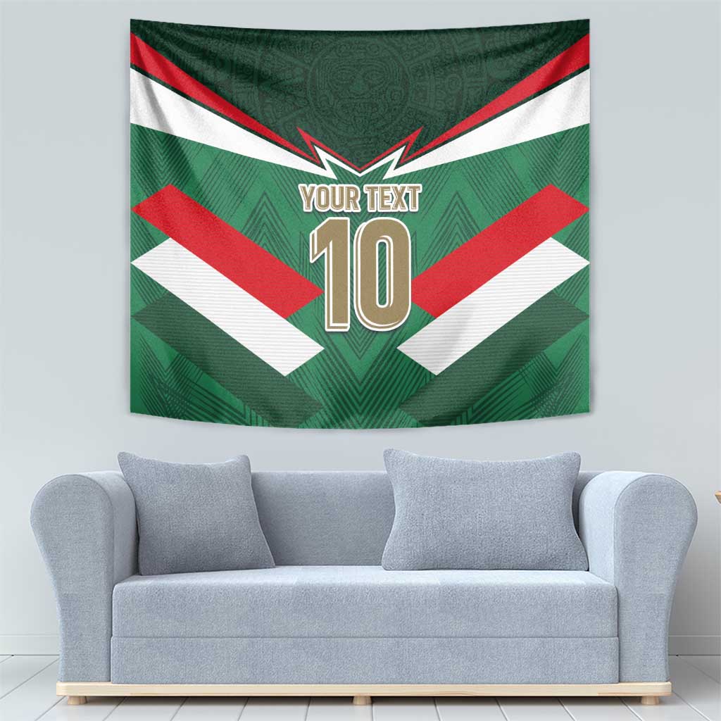 Mexico football tapestry with green, white, red striped chevrons and 'YOUR TEXT 10' in gold