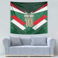 Mexico football tapestry with green, white, red striped chevrons and 'YOUR TEXT 10' in gold