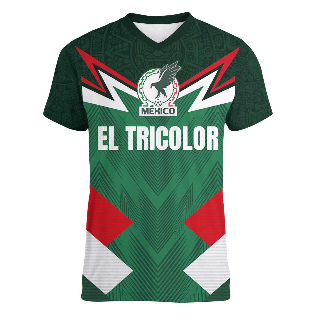 Custom Mexico Football Women V-Neck T-Shirt El Tricolor 2024