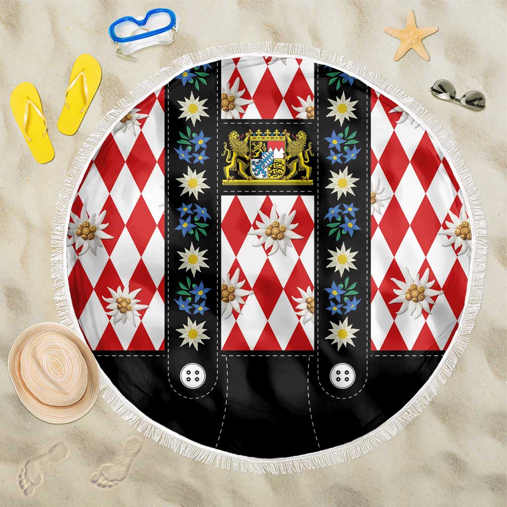 Bavaria Traditional Lederhosen Costume Beach Blanket Bavaria Emblem -  Red Plaid Pattern with Edelweiss Flowers