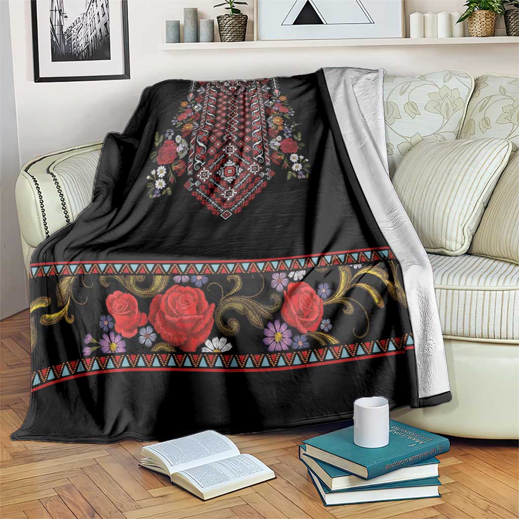 Traditional Romanian Costume - Costum Popular Blanket Traditional Romanian Motif and Folk Floral Embroidery Style